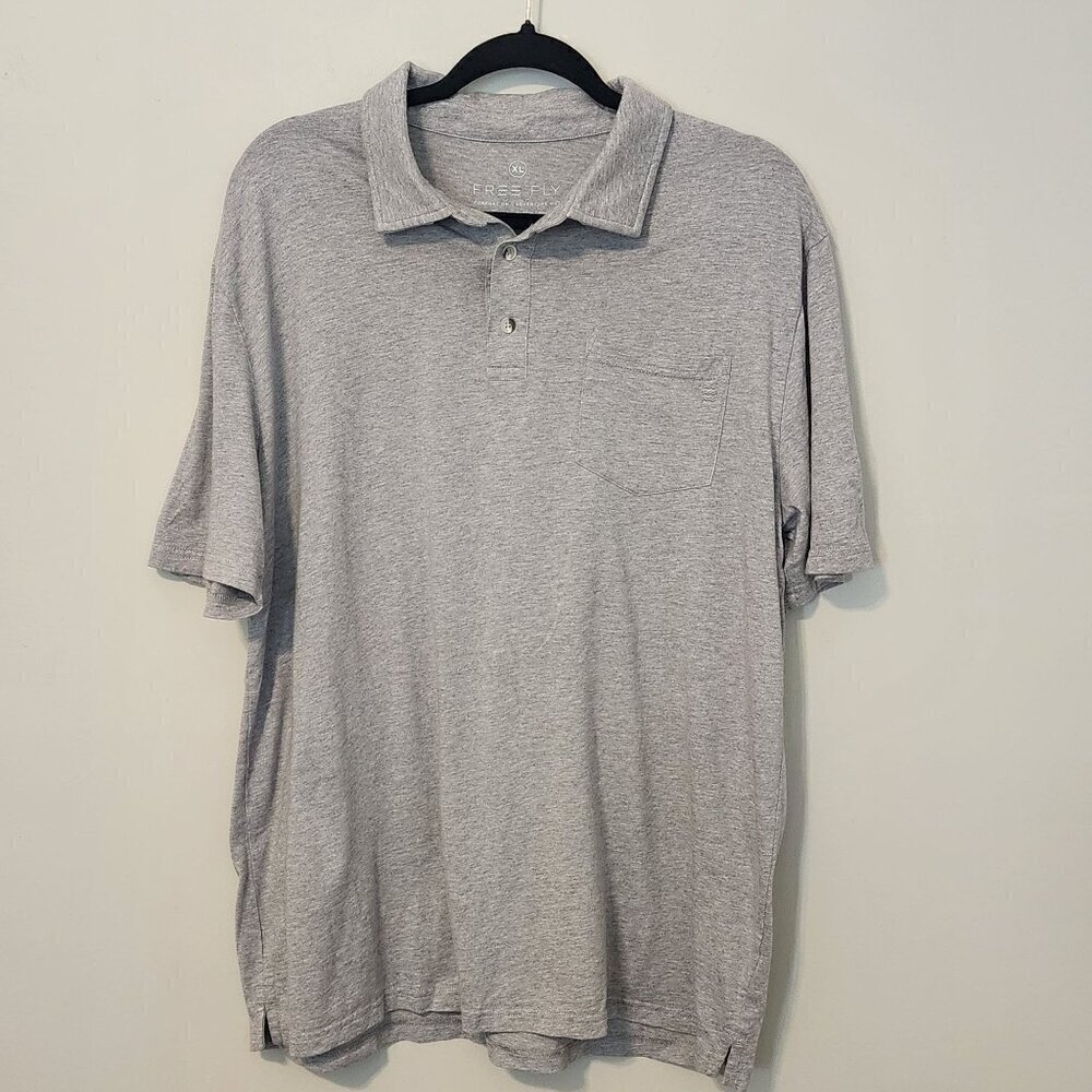 Free Fly Men's sz XL  short sleeve polo shirt gray  top pocket logo
